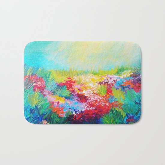 ETHERIAL DAYS - Stunning Floral Landscape Nature Wildflower Field Colorful Bright Floral Painting Bath Mat