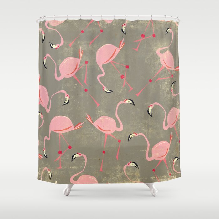 Grey Flamingo Pattern Shower Curtain