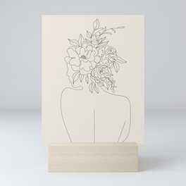 Woman with Flowers Minimal Line I Mini Art Print | Nature, Curated, Pose, Linedrawings, Floral, Girl, Pretty, Blooming, Back, Line 