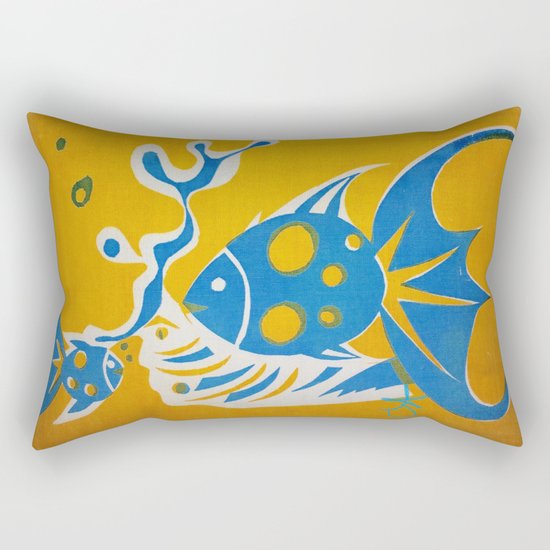 Screenprint Gold and Fish Rectangular Pillow