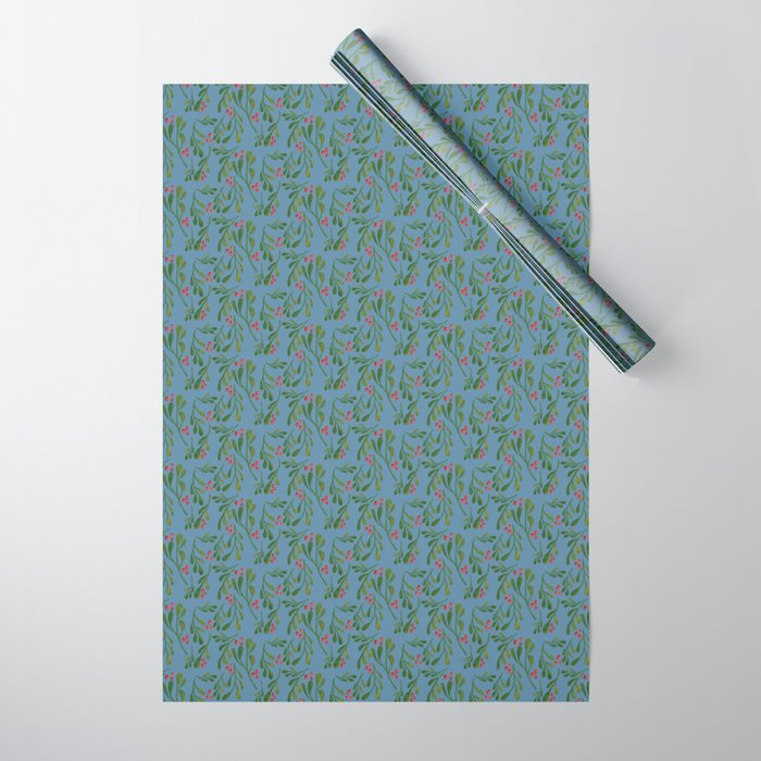 Vintage Mistletoe Green Fuscia Blue Wrapping Paper | Graphic-design, Mistletoe, Green, Blue, Pink, Holiday, Christmas, Pattern