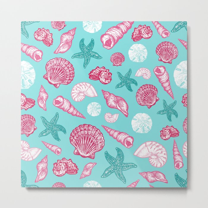 Seashell Pattern - Pink and mint Metal Print