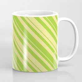 [ Thumbnail: Green and Tan Colored Lined/Striped Pattern Coffee Mug ]