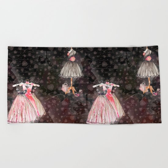 Black dress fashion #5 Beach Towel