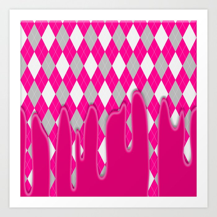 Pink Silver Plaid Dripping Collection Art Print