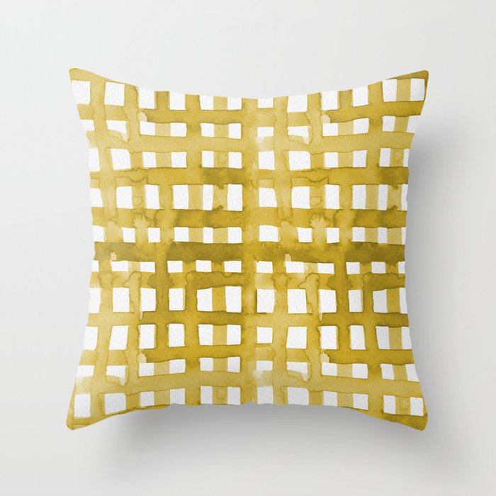 Watercolor grid - yellow Throw Pillow