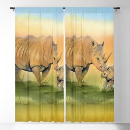 Colorful Mom and Baby Rhino Blackout Curtain