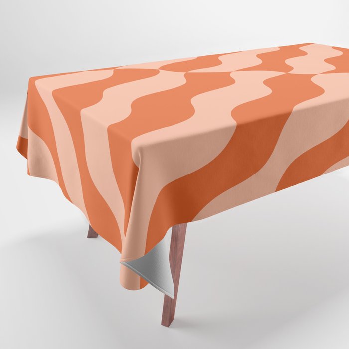 Retro Wavy Liquid Swirl Pattern in Orange and Peach Tablecloth