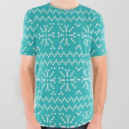 Christmas Pattern Knitted Wool Turquoise Floral All Over Graphic Tee