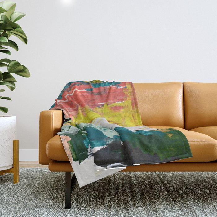 Venice Beach: A vibrant abstract painting in Neon Green, pink, and white by Alyssa Hamilton Art  Throw Blanket