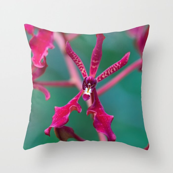 Exotic Red Orchid In Green Throw Pillow