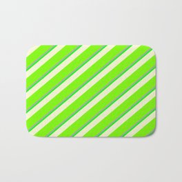 [ Thumbnail: Dark Gray, Lime, Light Yellow & Green Colored Stripes/Lines Pattern Bath Mat ]