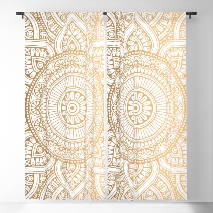 Gold Mandala Pattern Illustration With White Shimmer Blackout Curtain