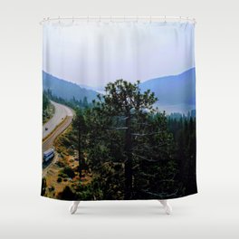 donner ridge & skoolie high res Shower Curtain