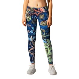 Tree of Life reflecting water of garden lily pond twilight blue nature landscape painting Leggings