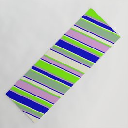 [ Thumbnail: Vibrant Blue, Beige, Green, Dark Sea Green, and Plum Colored Pattern of Stripes Yoga Mat ]