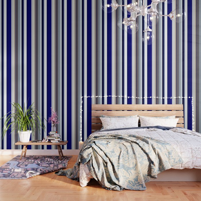Blue White Grey Beige Striped Geometric Pattern Wallpaper By Katerina Ez