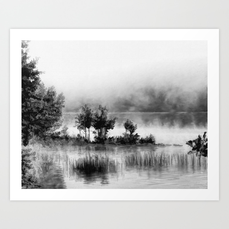 Watercolor Landscape On Water Black And White Art Print By Nocolordesigns Society6
