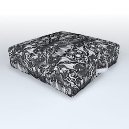 Bats And Beasts - Black and White Outdoor Floor Cushion