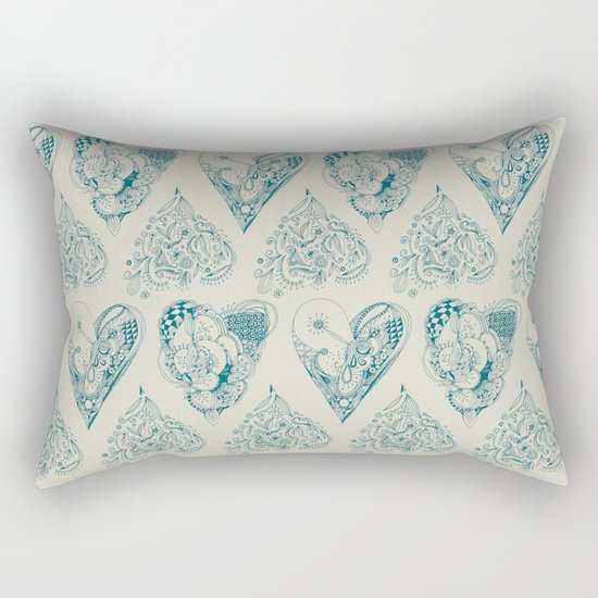 Blue and beige tangled heart pattern Rectangular Pillow