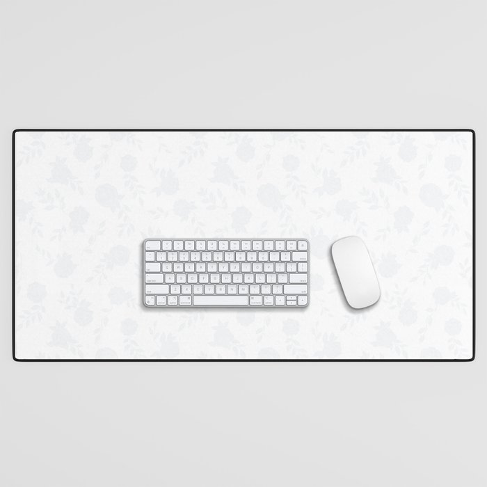 White Roses bloom. Flower Vines pattern. Digital Illustration Background Desk Mat