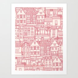 cafe buildings pink Art Print