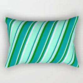 [ Thumbnail: Dark Green, Dark Cyan, Light Cyan, and Aquamarine Colored Lined Pattern Rectangular Pillow ]