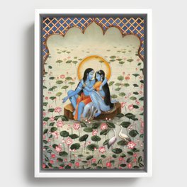 Blue Radha Krishna Hindu Painting Framed Canvas