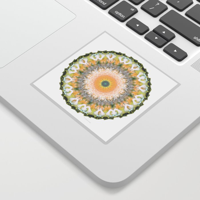White Lily Mandala - Peach And Green Art Sticker