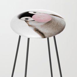 Baby Penguin Blowing Bubble Gum, Pink Nursery, Baby Animals Art Print by Synplus Counter Stool