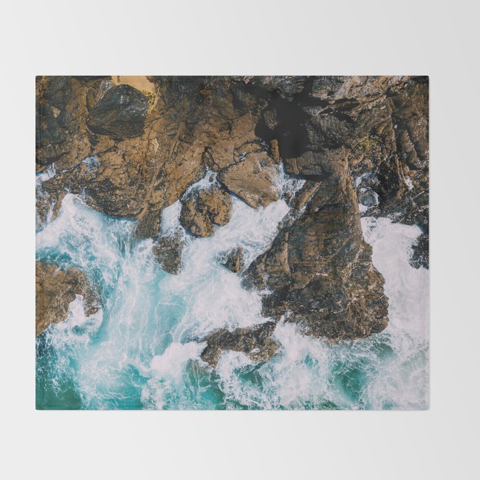 Ocean Waves Crushing On Rocky Landscape Drone Photography Aerial Landscape Photo Ocean Wall Art Throw Blanket By Radub85