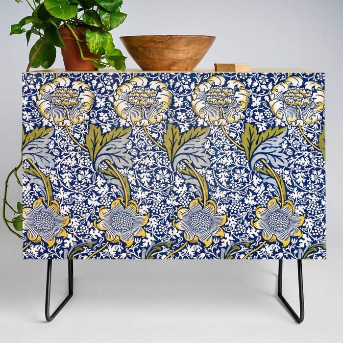 William Morris Vintage Blue Floral Kennet Pattern-Victorian Design Credenza