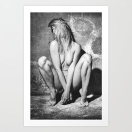 Woman  naked and lonely in a dark dungeon setting #8192 Art Print