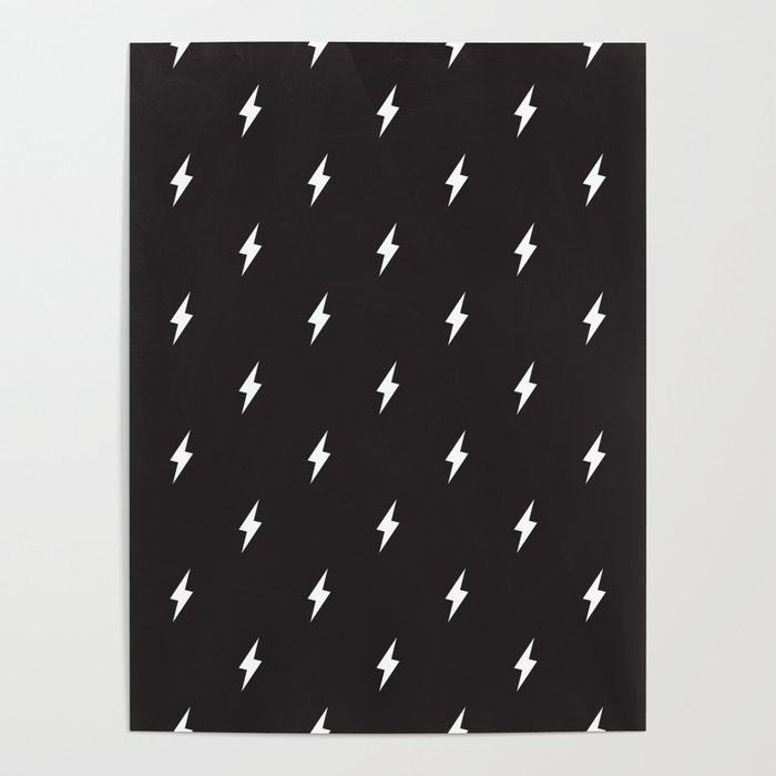 Lightning Bolt Pattern Black & White Poster