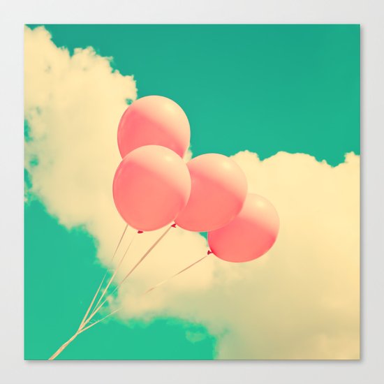 Happy Pink Balloons on retro blue sky Canvas Print