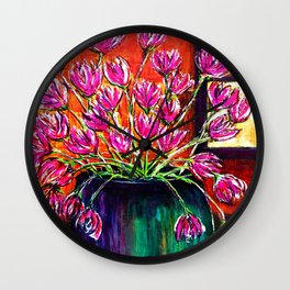 Flowers in Green Vase Wall Clock