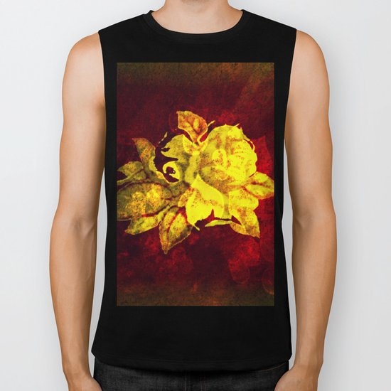 Yellow rose on dark red with hearts background Biker Tank