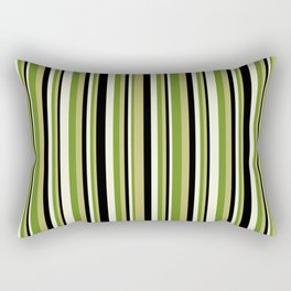 [ Thumbnail: Dark Khaki, Green, Beige, and Black Colored Lined Pattern Rectangular Pillow ]
