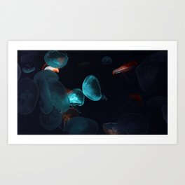 jellyfish tentacles underwater world black Art Print