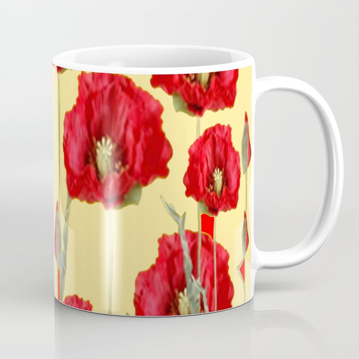 Red Poppies On Cream Art Nouveau Design Coffee Mug Red Poppies On Cream Art Nouveau Design Coffee Mug