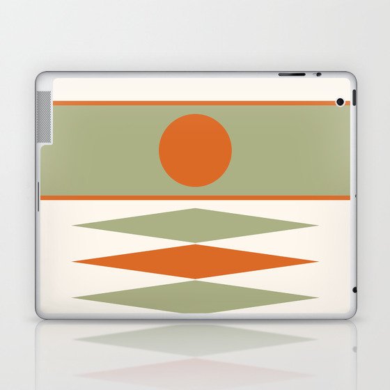 Abstract Geometric Sunrise 14 in Sage Green Orange Laptop & iPad Skin