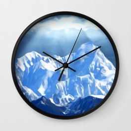 SUNLIGHT ON SNOW COVERED MOUNTAINS. Wall Clock