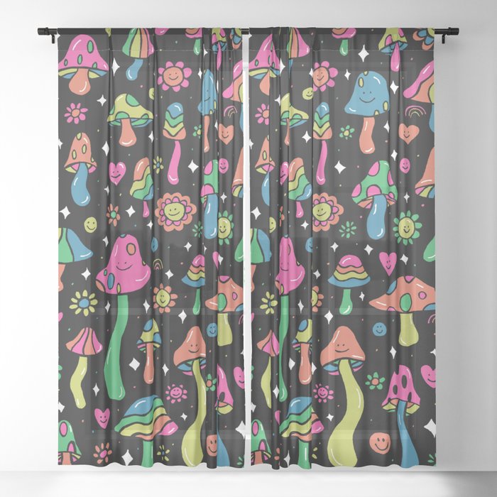Rainbow Mushrooms Sheer Curtain
