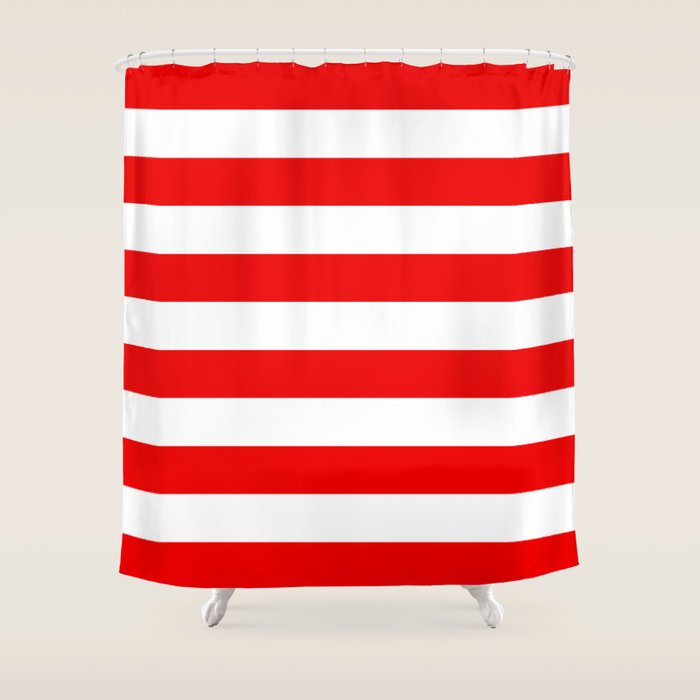 Red White Stripe Line Bold Stripes Lines Shower Curtain by Beautiful