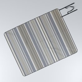 Blue grey Tan Stripes Picnic Blanket