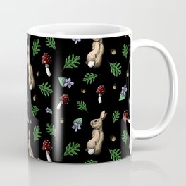 Woodland Oak Bunnies - Black Coffee Mug