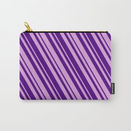 [ Thumbnail: Plum and Indigo Colored Lines/Stripes Pattern Carry-All Pouch ]