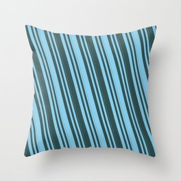 [ Thumbnail: Sky Blue and Dark Slate Gray Colored Lines Pattern Throw Pillow ]