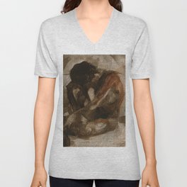 Figure Gesture Painting Sketch of Nude Female Woman in Black And Brown Brush Strokes Unisex V-Neck