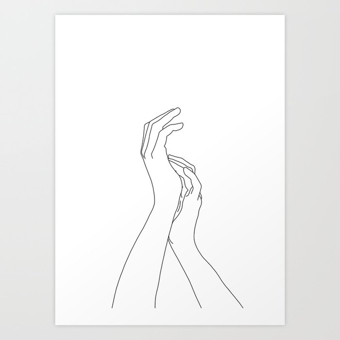 Hands line drawing illustration - Carly Art Print